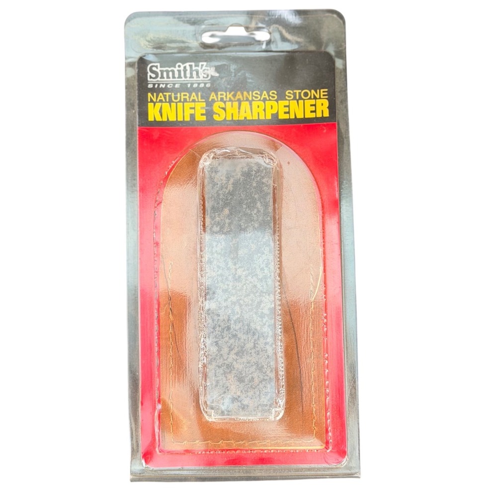 Smiths Natural Arkansas Stone Knife Sharpener Medium MP4L Grey Leather Pouch New